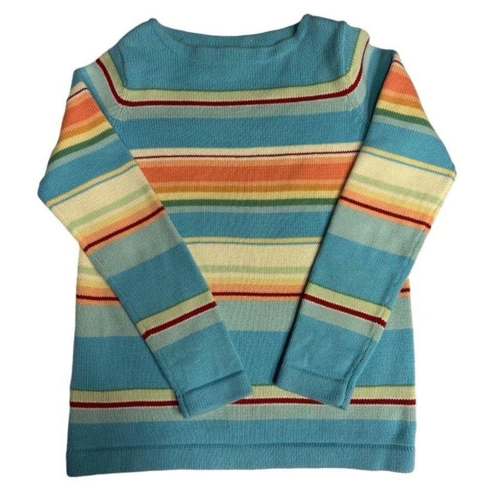 Lauren Ralph Lauren Womens Petite Small Sweater Blue Orange Cream Serape Striped - Picture 5 of 11